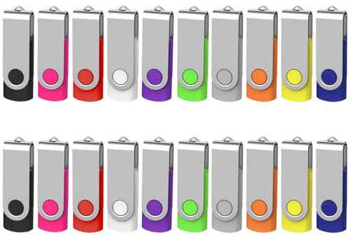 TEWENE USB Stick 4GB 20er Pack, USB 2.0 Rotating Speicherstick | Inklusive Trageband, um 360° drehbarem Gehäuse, weitgehend kompatibel, erhältlich in 10 Farben