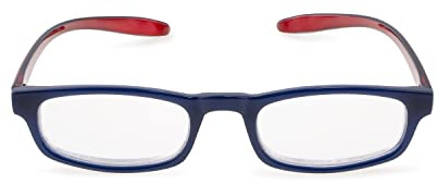 Contacta, Hug, Occhiali da Lettura per Uomo e Donna, Occhiale Autoreggente da Collo, Aste Allungate e Ricurve, Colore Blu con Asta Rossa, Diottrie +1,50, Confezione con Astuccio Portaocchiali, 19g