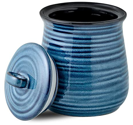 HASENSE Ceramic Food Storage Jar, Coffee Canister with Lid, Cookie Candy Jar for Kitchen, Serving for Dog Treat Sugar Loose Tea Flour Coffee Beans Rice Snack Storage 30 FL OZ (Blue)