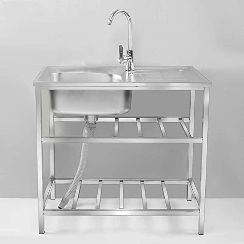 Fregadero Industrial Acero Inoxidable Comercial De Un Solo Tazón Fregadero De Cocina Independiente Lavabo De Mano，para Cocina, Restaurante, Bar, Jardín (Color : Single cold, Size : 2-tier 75 * 40cm)