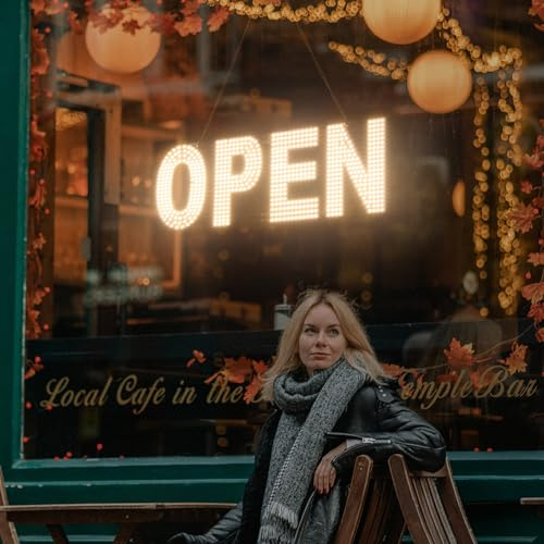lulixilul LED Open Sign for Business, 30x10 Dimmable Brightness Large Electric Light Up Sign, Hanging Installation for Store Restaurant Office Bar Hotel Salon (white)
