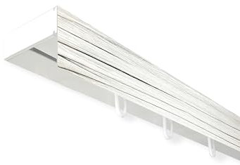 SN Deco - Vorhangschiene SH Set 1-läufig weiß 150cm, Gardinenschiene, vorgebohrt, m. Blende Weiß-Esche 7.5cm, Komplettes Zubehör und Röllchen