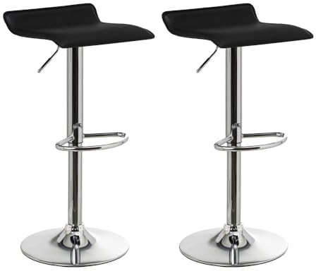 LOLAhome Set de 2 Taburetes de Cocina Giratorios en 360°, Juego de Sillas de Bar Regulables en Altura de 63 a 84 cm, Material Polipiel, Estructura Metal y Reposapiés, Negros, 145652