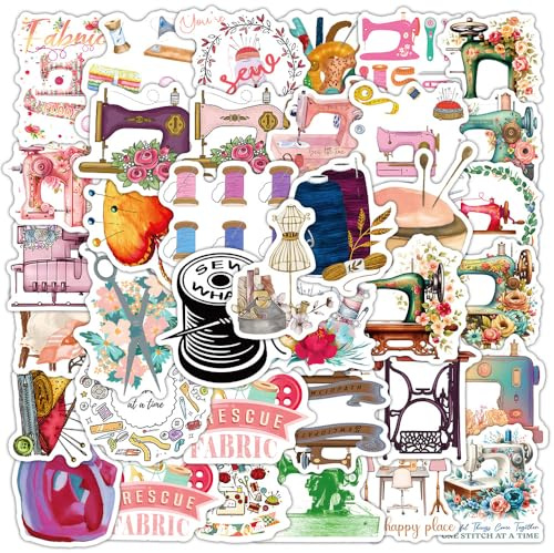 60Pcs Sewing Machine Stickers for Water Bottle,Bike,Car,Helmet,Luggage,Phone,Scrapbook, Laptop,Cartoon Cute Crochet Knitting Vinyl Sticker,Boys Adults Gift,Sewing Aesthetic Waterproof Graffiti Decals