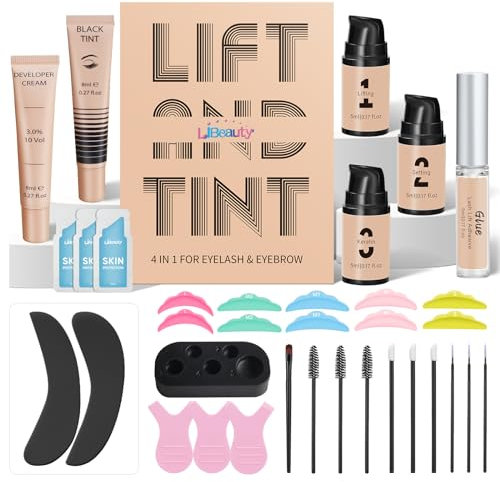 Libeauty Lash Lift und Black Tint Kit, Augenbrauenlaminierung mit Färbeset, Keratin-Wimperndauerwellen-Set, Airless-Pumpe, komplettes Werkzeug, einfach zu bedienen, hält bis zu 6 Wochen