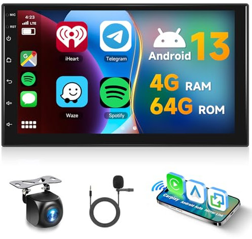 Hodozzy 4G+64GB Android 2 Din Autoradio con Wireless Carplay & Android Auto, Radio 7 Pollice Schermo Touch Screen Auto Stereo 2 Din GPS Navigatore WiFi Bluetooth DSP FM/RDS USB/SWC + AHD Telecamera