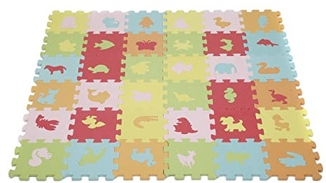 Puzzle Mousse, Tapis de Jeu Résistant pour Enfants, Jeu de Puzzles pour Bébés, Non Toxique, Alphabets & Chiffres, EVA Multicolore (36 pièces Animaux)