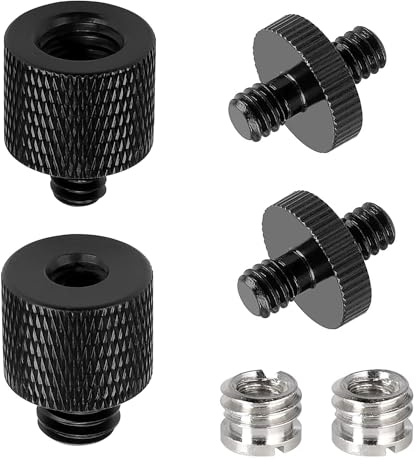 Bamyli 2 stycken stativ skruv adapter set, gängadapter 3/8 tum till 1/4 tum tillverkad av aluminiumlegering, för mobiltelefonstativhållare, kamera-högtalare, stativ, med tillbehör
