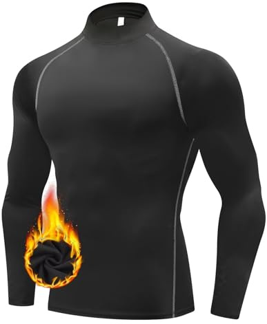 Sillictor Thermal Tops for Men Long Sleeve Turtleneck Ski Base Layer Mens Quick Dry Cycling Running Golf Football Underlayer Men Fleece Compression Shirts,Muscle Support High Wicking 33237 Black M