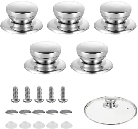 5 Stück Edelstahl Topfdeckelgriffe mit Schrauben Universal | Hitzebeständige Topfgriffe Ersatz für Pfannen, Kochgeschirr, Topfdeckel Knopf, Ersatzgriff für Topfdeckel Griff
