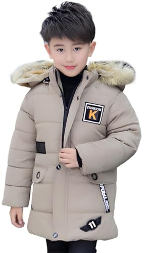 linboo Manteau Enfant Garçon Doudoune Doublure Polaire Chaud Veste d'Hiver à Capuche Fourrure Blouson Matelassé Epais Parka