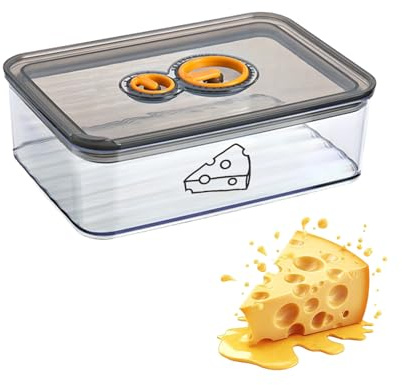 Contenitore per formaggi con coperchio, 1250 ml, per frigorifero, contenitore piatto con timer, contenitore per formaggi, ermetico e impilabile, senza BPA, adatto per il raffreddamento, facile da