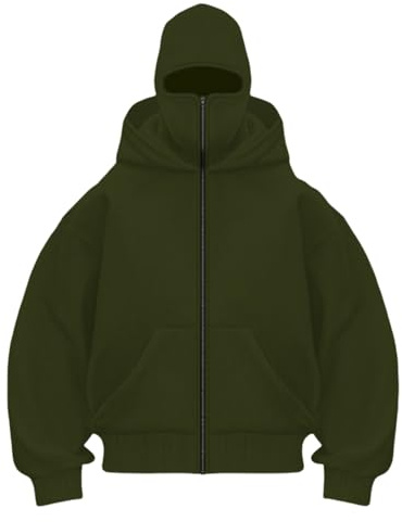 YCBMINGCAN Herren Kapuzenpullover mit Sturmhaube Oversize, Full Zip Balaclava Hoodie Y2K Sweatshirt Jacke mit durchgehendem Reißverschluss, Streetwear Sweatjacke für Männer Herbst Winter