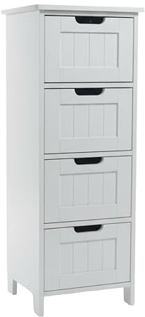 Relaxdays badrumsskåp med 4 lådor, MDF, smal förvaringsenhet, 82 x 30 x 30 cm, vit