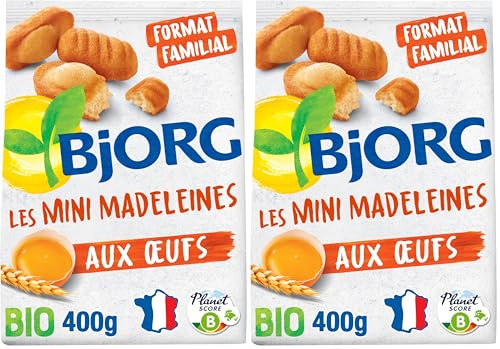 BJORG – Mini Madeleines Bio – Format Familial Sans Emballage Individuel – Moins de Plastique – 400 g (Lot de 2)