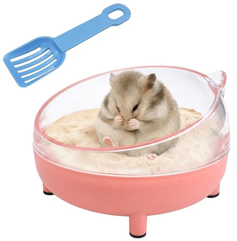 Radiella Hamster Sandbad Set, 16.5 cm Hamsterbadewanne mit Schaufel, Zwerghamster Zubehör für Sandkasten, Abgerundete Kanten Tripod Design, Hamstersand Behälter aus Kunststoff (Pink)