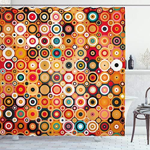 Ambesonne Modern Art Shower Curtain, Disc Rounded Linked Forms with Deep Concentric Vortex Lines Nostalgic Sixties Art, Cloth Fabric Bathroom Decor Set with Hooks, 69 W x 75 L, Orange