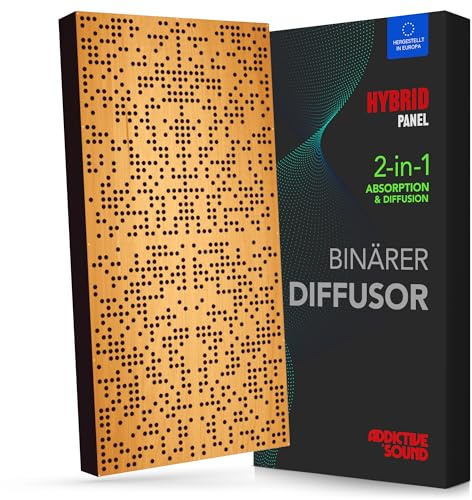Addictive Sound Binärer Diffusor Hybrid Akustikpanel 120x60 cm, Light Brown | Holz-Diffusor & Absorber 2-in-1, 250-9300 Hz, CNC-gefräst, Made in EU, Montageset für Wand & Decke, 36 Monate Garantie