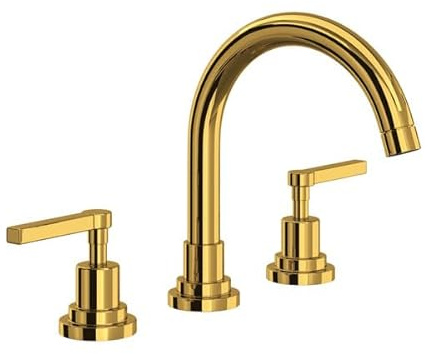 SPECIAL ORDER ONLY NON-CANCELABLE AND NON-RETURNABLE ROHL LOMBARDIA BATH DECK MOUNTED THREE HOLE WIDESPREAD LAVATORY FAUCET IN TUSCAN BRASS WITH 8 1/2^ FIXED ^C^ SPOUT HEIGHT METAL LEVER HANDLES