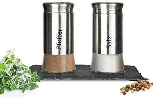 Sendez - Spargisale e spargipepe su Piastra in Ardesia, in Acciaio Inox