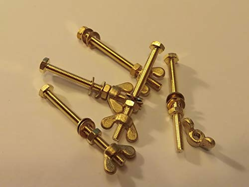M4X50 BRASS HEX HEAD BOLTS NUTS & WASHERS & WING NUTS PACK 0F 5 BRASS SET SCREWS