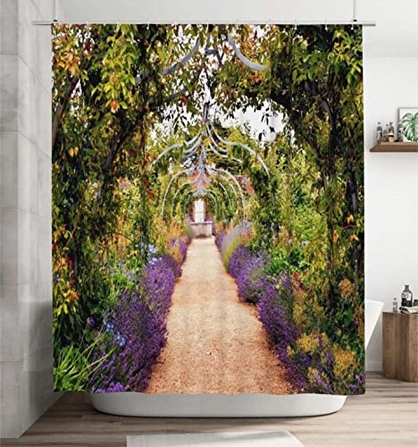 Garden Shower Curtain Colourful summer flower garden with a path under archway Shower Curtain 12Hook 183X183CM