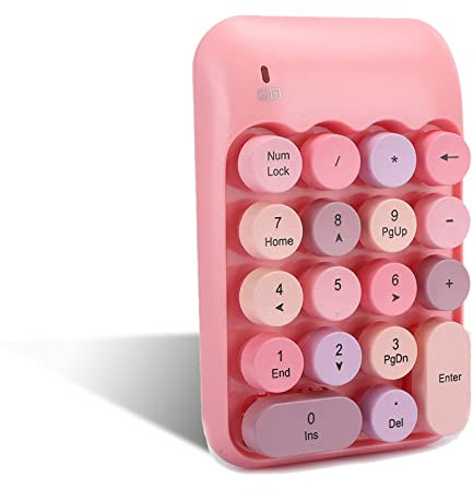 Dilwe Wireless Numeric Keypad, 18-Keys Portable Slim Mini Number Pad Retro Vintage Colorful Round Chocolate Keycap, Financial Accounting Number Keyboard for Laptop Notebook Desktop