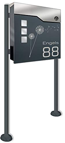 Zalafino Standbriefkasten mit FUNKKLINGEL ANTHRAZIT - aus pulverbeschichtetem Stahl - mit Zeitungsrolle, Sichtfeldern und Standfuß …