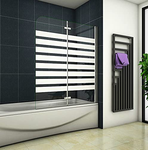 Acezanble Badewannenaufsatz Duschabtrennung 120cm Duschwand 6mm Nano Querstreifen Dusche 2-tlg für Badewanne H140cm Recht