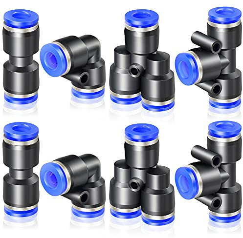 ERGAOBOY 8 Stück 4mm AD Push To Connect Fitting Kits, 2 Gerade 2 Winkel 2 T-Stück 2 Splitter, Push to Connect Fittings Rohrverbindung Push Fit