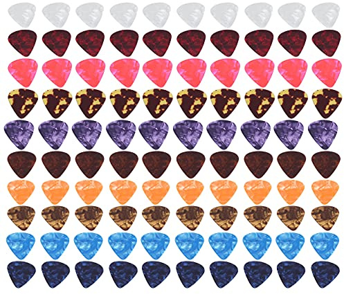 Plektren, Aussehen Buntes Zelluloidmaterial Gitarrenzubehör Buntes Plektrum Set für E-Gitarren für Akustik(0,96 * 100 Stück)