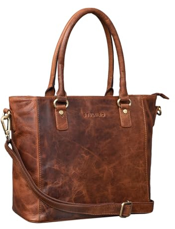 STILORD Abigail Handtasche Büro Damen Leder Shopper Vintage Schultertasche Businesstasche elegant für 13,3 MacBooks Arbeitstasche Echtleder Farbe:Kara - Cognac