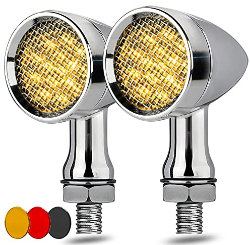 Motorcycle Turn Signals LED Bullet Front Rear Indicator Lights Universal Compatible for Harley Davidson Cruiser Iron Softail Street Bike Honda Shadow Yamaha Chopper Bobber Cafe Racer(Chrome/Amber)