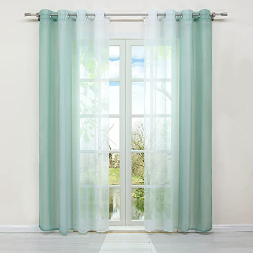 HongYa 2er-Pack Farbverlauf Gardinen Transparenter Voile Vorhänge Schals mit Ösen H/B 225/140 cm Lindgrün