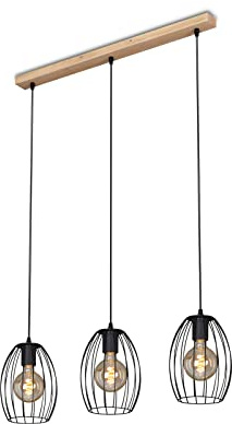 BRILONER - Pendelleuchte mit Drahtschirm, Vintage, E27 Fassung, max. 60 Watt, Deckenlampe, Deckenleuchte, Hängelampe Esstisch, Küchenlampe hängend, Esszimmerlampe, 70x17,5x109,5 cm, Schwarz