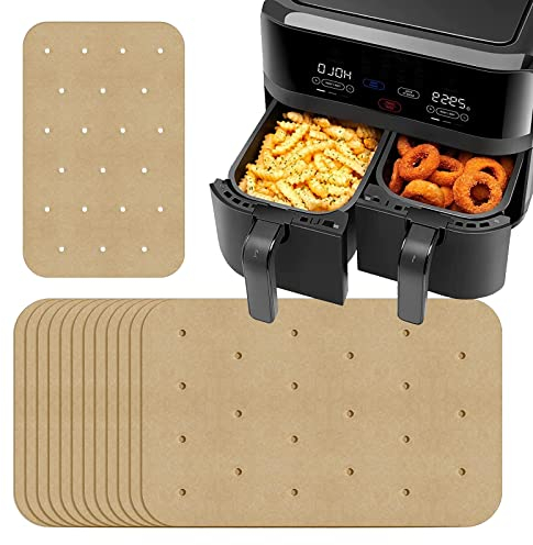 100PCS Unbleached Air Fryer Parchment Paper for Ninja Foodi Dual Fryer, 5.5'x8.5‘ Nonstick Air Fryer Liners Compatible with Ninja DZ201, DZ401