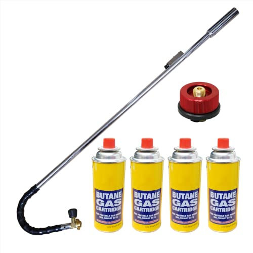 Dapetz ® Soplete de varita de butano para quemador de gas de malas hierbas con llama ajustable, quemador de llama, lanzador de llama con 4 botes de repuesto de gas con adaptador que convierte el