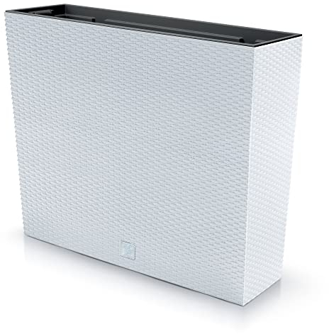 URBN GARDEN Tall Rectangle Rattan Floor Standing Planter Indoor Outdoor Patio Plant Pot Trough (White)