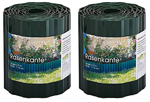 Novatool Rasenkante Kunststoff 15 cm hoch I 2x9 Meter I Grün I Beeteinfassung Gießrand Begrenzung Garten Beetumrandung Beeteingrenzung Rasenbegrenzung Rasenumrandungen Beetumrandungen