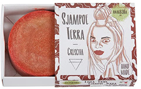 Sjampoe Terra - Shampoo Solido Bio - Sapone Detergente Capelli Ricci, Lisci, Mossi, Stimolante e Rinforzante - Prodotto Naturale con Burri, Argille ed Erbe ayurvediche - 55 Grammi