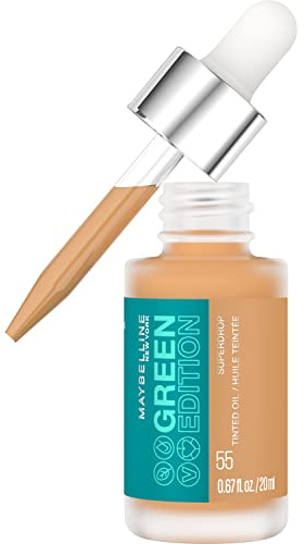 Maybelline New York Leichte Serum Foundation, Serum-Makeup für aufbaubare Deckkraft und ein natürliches Finish, Green Edition Superdrop Tinted Dry Oil Nr. 55, 1 Stück