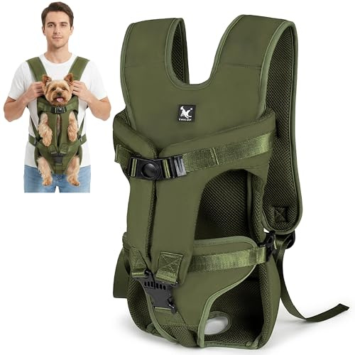 ALLSOPETS Mochila para Perros Frontal Ajustable, Mochila Transportadora para Perros Pequeños y Medianos, Portátil para Ciclismo, Senderismo y Viajes (Verde Militar, M)
