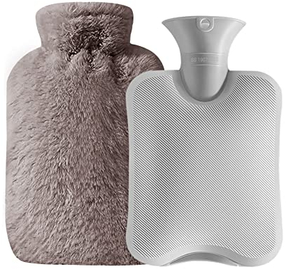 LIFOCI Bouillotte eau Chaude Peluche - 2L Bouillotte avec Housse en Peluche Douce, Bouillotte PVC pour Taille, Dos, Blessures Sportives(Café)