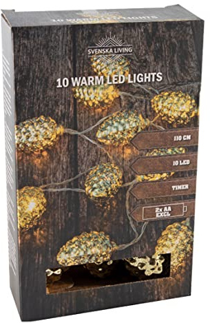 Spetebo LED Tannenzapfen Lichterkette - 110 cm - Weihnachts Beleuchtung 10 Zapfen gold - Fenster Tisch Deko Innen