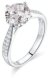 KnSam Echte Schmuck Damen Diamantring Weißgold 14K Moissanit 1.2ct Partnerringe Weiß, Klassischer Verlobungsring Pärchen Ringe, Personalisiert Größe & Text