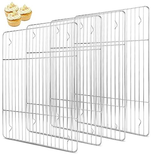 APACALI Set di 4 rastrelliere di raffreddamento in acciaio inox, 39 x 28 x 1,5 cm, per arrostire, raffreddare, cuocere, griglia di raffreddamento in filo metallico grande per torte, biscotti, pizza,