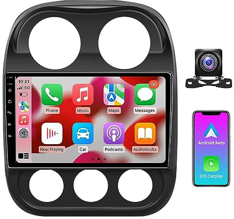 10.2 Inch 5G WiFi 8 Core Car Stereo Upgrade Radio for 2010-2016 Jeep Compass Patriot Carplay Android Auto Android 13.0 Support FM/AM/RDS 48EQ Mirroring Rear 1080P Camera SWC 4RAM+64ROM