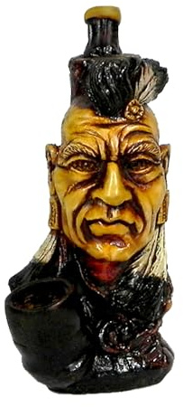 Native American Indian Smoking Figurine - Handmade Traditional Tribal Men Art Natural Coconut Bowl Historical Figurine Gifts for Smokers (White Feather)
