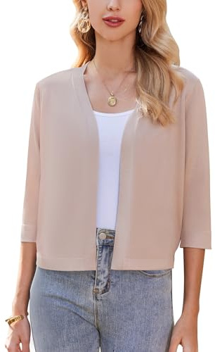 Zeagoo Damen Bolero Elegant Strickjacke Kurz Bolerojacke 3/4 Ärmel Cardigan | Schulterjacke Festlich Kurze Jacke zum Kleid Open Front Cardigan S-XXL