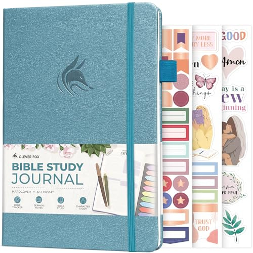 Clever Fox Bibelstudiedagbok – kyrkoanteckningar anteckningsbok – kit för anteckningar och journalföring – trobaserade religiösa gåvor och tillbehör (akvamarin)